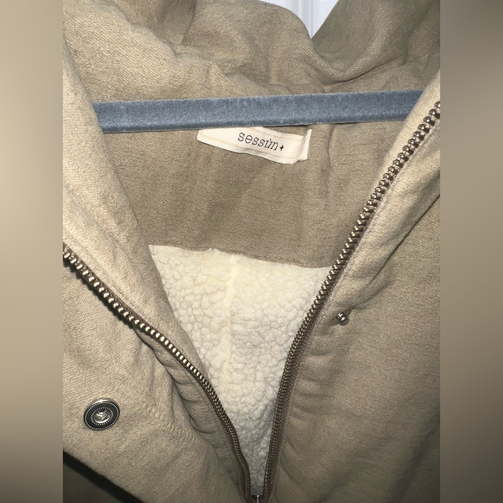 Sessun Chorus Lichen Parka Oversized Coat Sherpa Military Style Jacket Sz S - Picture 14 of 16